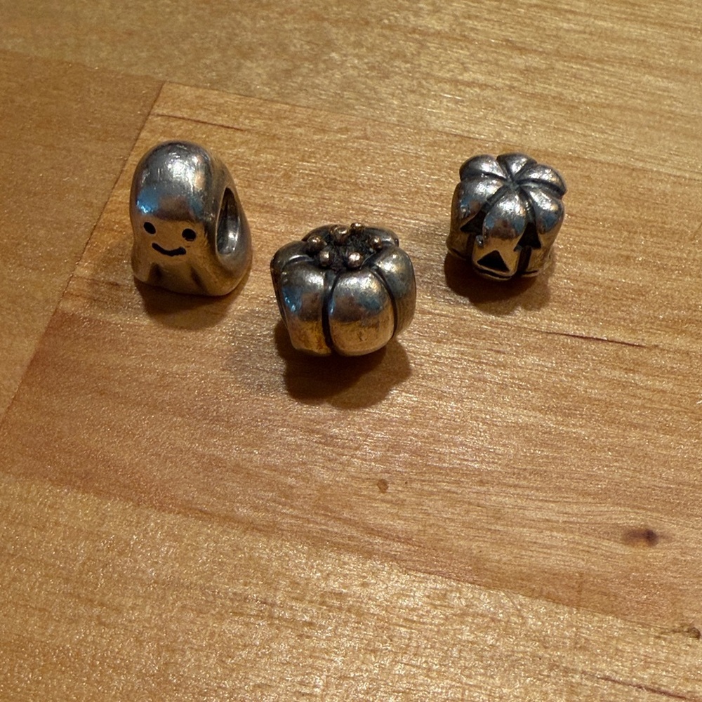 Pandora Silver Halloween Fall Charm Trio - Ghost Jack-o-Lantern & Pumpkin